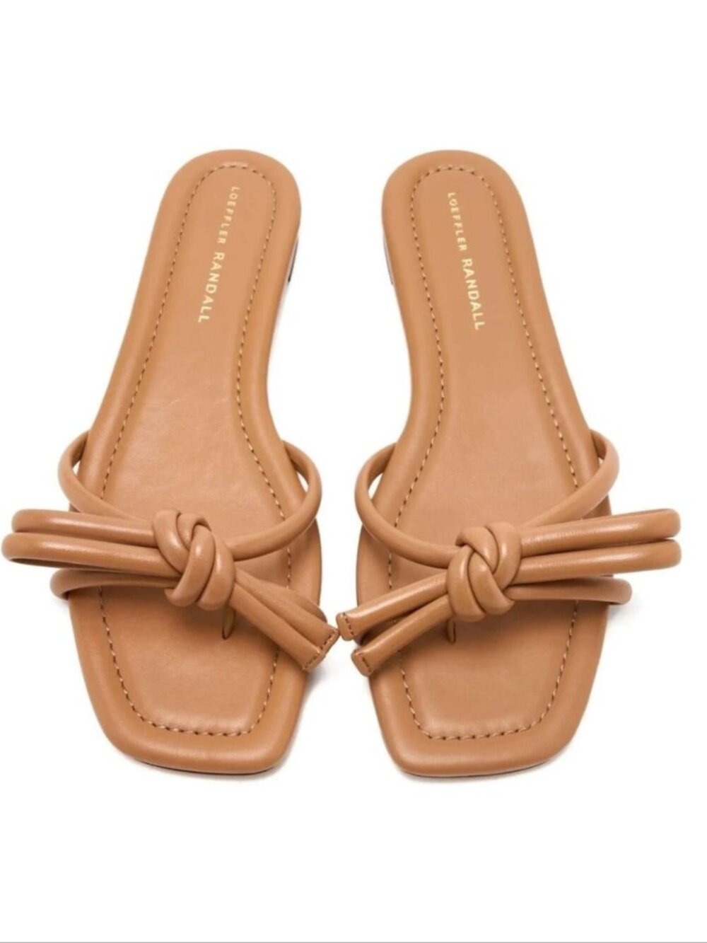 Loeffler Randall Hadley Bow Flat SANDALS Size 8 Tan Leather Square Toe NEW $250
